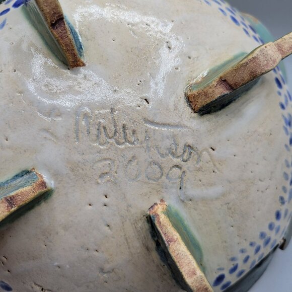 Handcrafted Studio Pottery Decorative Bowl Snake Details Footed One of a Kind - Picture 8 of 8